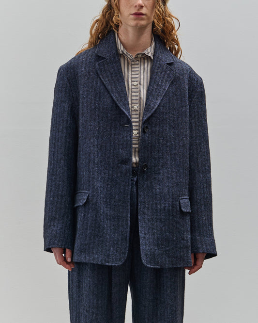 Cawley Linen Andie Blazer, Navy Herringbone