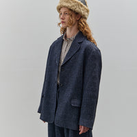 Cawley Linen Andie Blazer, Navy Herringbone