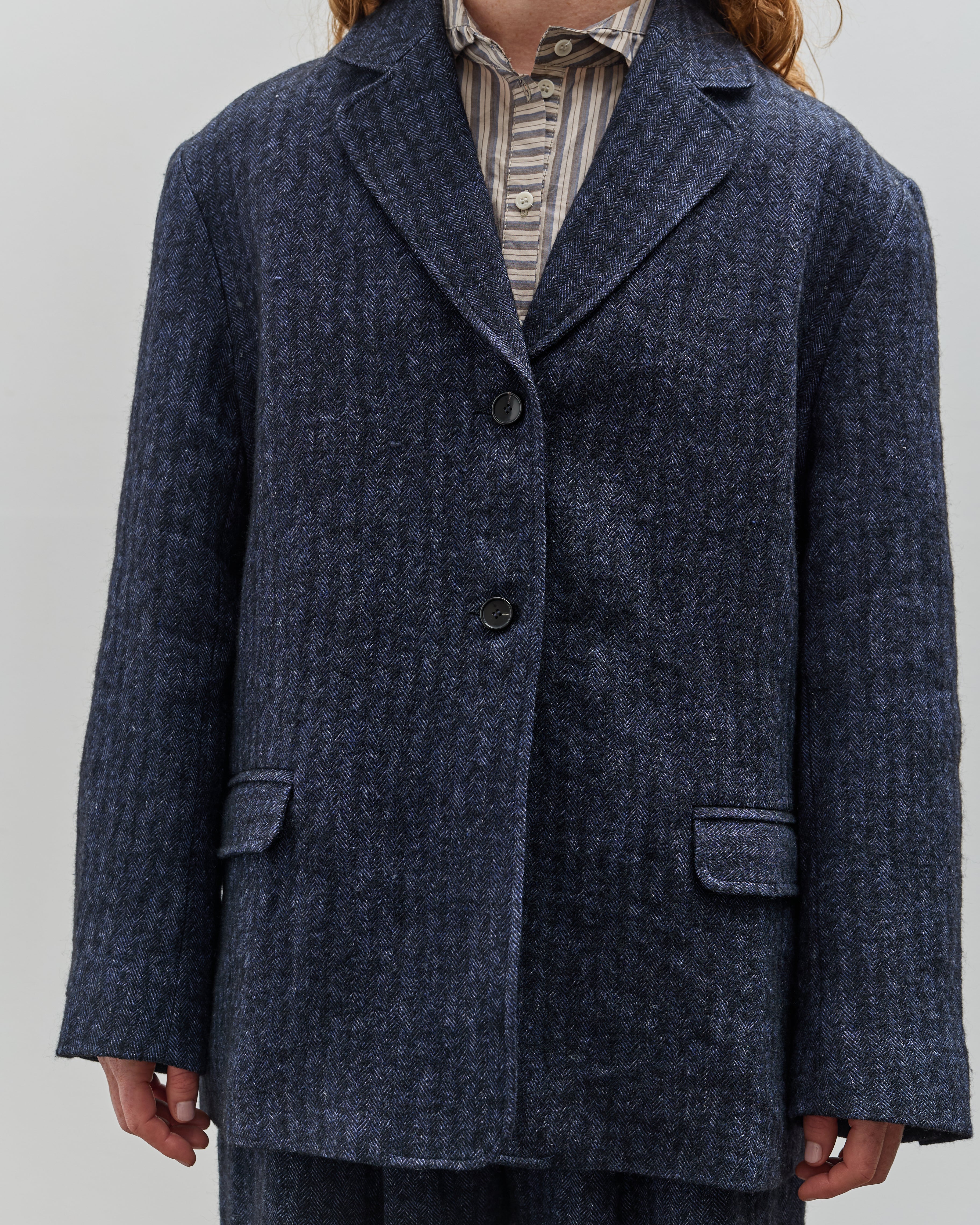 Cawley Linen Andie Blazer, Navy Herringbone – Glasswing