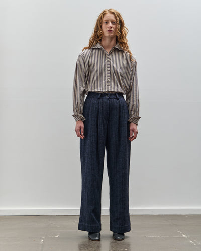 Cawley Linen Mara Trouser, Navy Herringbone