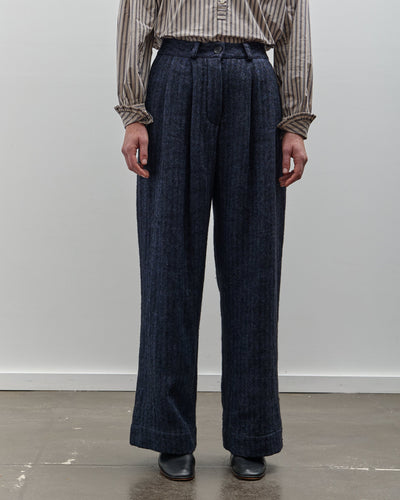 Cawley Linen Mara Trouser, Navy Herringbone