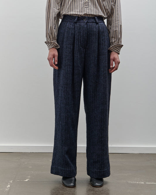 Cawley Linen Mara Trouser, Navy Herringbone