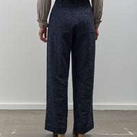 Cawley Linen Mara Trouser, Navy Herringbone