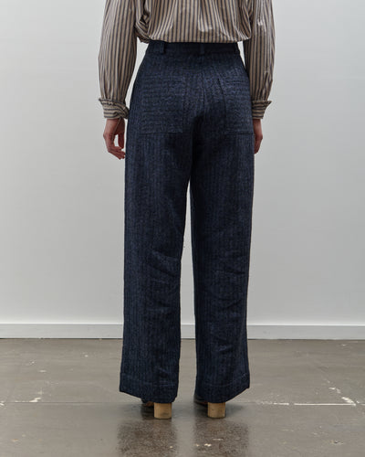 Cawley Linen Mara Trouser, Navy Herringbone