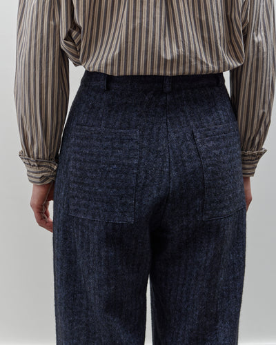 Cawley Linen Mara Trouser, Navy Herringbone