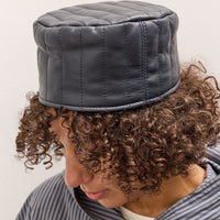 Cawley Quilted Nappa Pill Box Hat, Navy