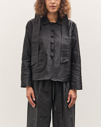 Cawley Silk Dupion Lille Jacket with Trim, Black