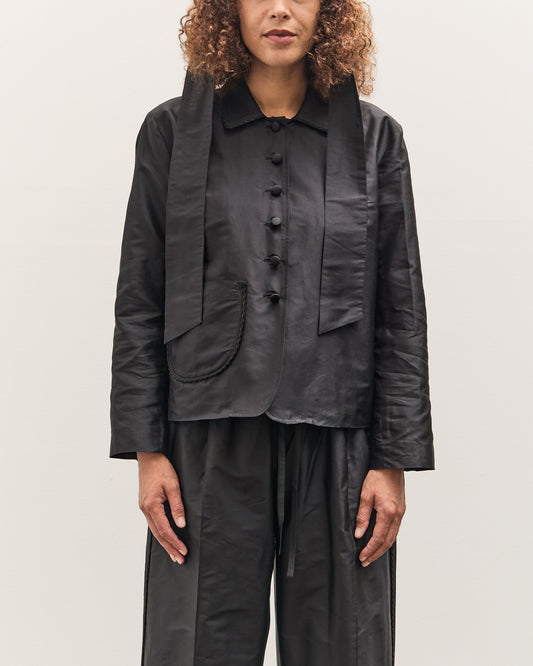 Cawley Silk Dupion Lille Jacket with Trim, Black