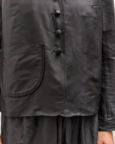 Cawley Silk Dupion Lille Jacket with Trim, Black
