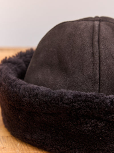 Cawley Suede Back Curly Sheepskin Cap, Chocolate