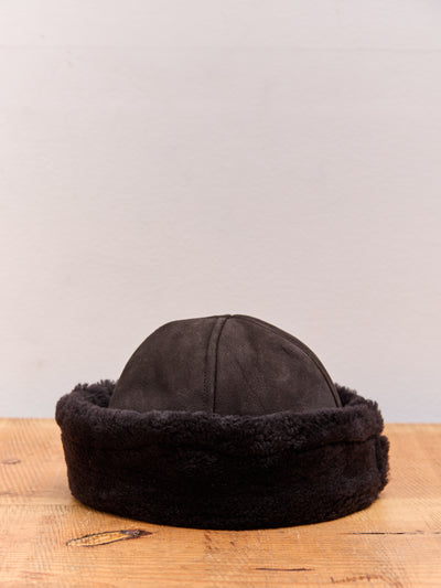 Cawley Suede Back Curly Sheepskin Cap, Chocolate