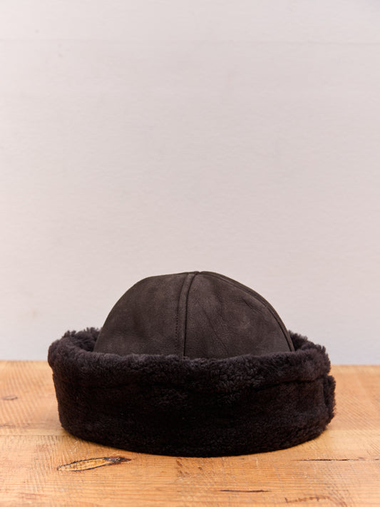 Cawley Suede Back Curly Sheepskin Cap, Chocolate