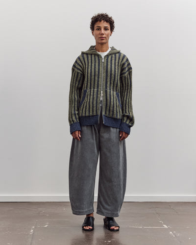 Wool Ribbed Zip Up Hoodie, Denim/Apple
