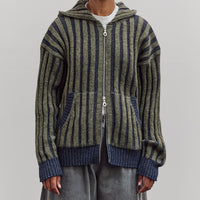 Wool Ribbed Zip Up Hoodie, Denim/Apple