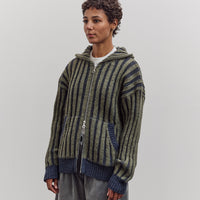 Wool Ribbed Zip Up Hoodie, Denim/Apple