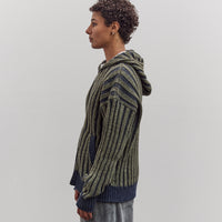 Wool Ribbed Zip Up Hoodie, Denim/Apple