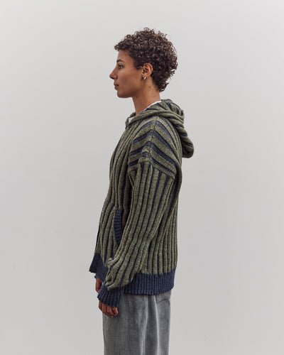 Wool Ribbed Zip Up Hoodie, Denim/Apple