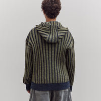 Wool Ribbed Zip Up Hoodie, Denim/Apple