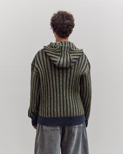 Wool Ribbed Zip Up Hoodie, Denim/Apple