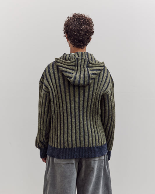 Wool Ribbed Zip Up Hoodie, Denim/Apple