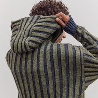 Wool Ribbed Zip Up Hoodie, Denim/Apple