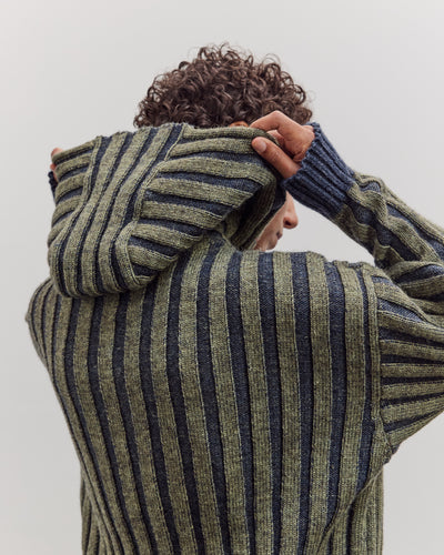 Wool Ribbed Zip Up Hoodie, Denim/Apple