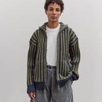 Wool Ribbed Zip Up Hoodie, Denim/Apple
