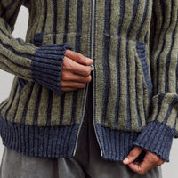 Wool Ribbed Zip Up Hoodie, Denim/Apple