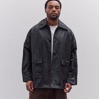 Cawley Waxed Cotton Amis Mac Jacket, Black