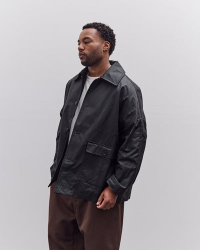Cawley Waxed Cotton Amis Mac Jacket, Black