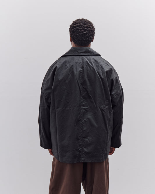 Cawley Waxed Cotton Amis Mac Jacket, Black