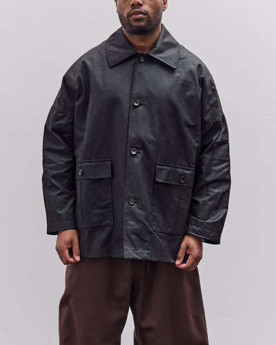 Cawley Waxed Cotton Amis Mac Jacket, Black