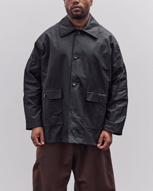 Cawley Waxed Cotton Amis Mac Jacket, Black