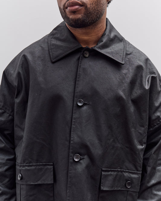 Cawley Waxed Cotton Amis Mac Jacket, Black