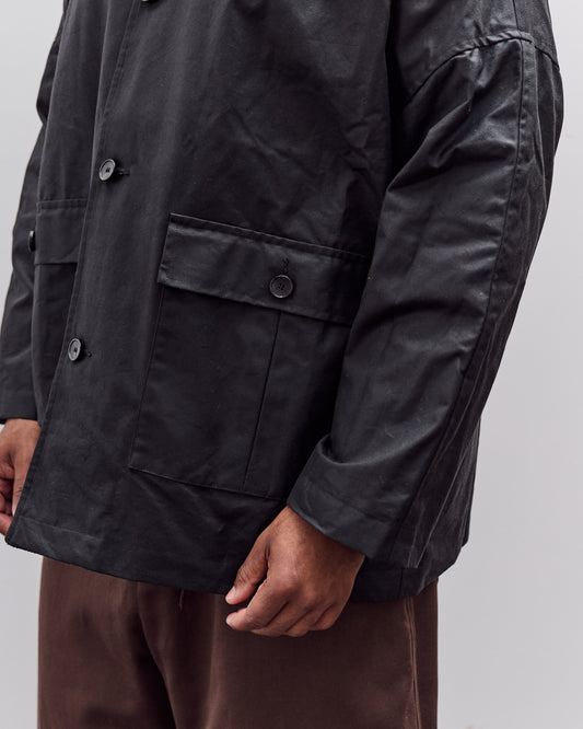 Cawley Waxed Cotton Amis Mac Jacket, Black