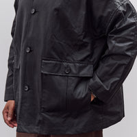 Cawley Waxed Cotton Amis Mac Jacket, Black