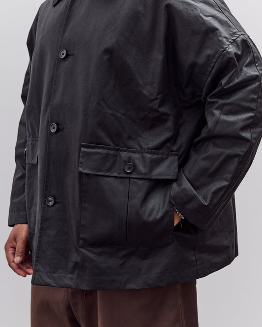Cawley Waxed Cotton Amis Mac Jacket, Black
