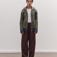 Wool Ribbed Zip Up Hoodie, Denim/Apple