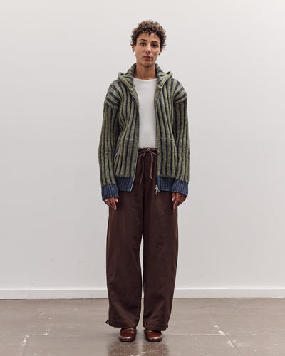 Wool Ribbed Zip Up Hoodie, Denim/Apple