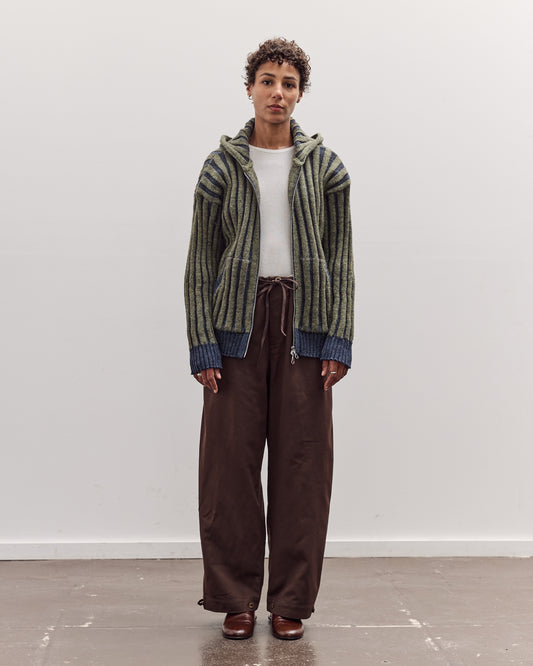 Wool Ribbed Zip Up Hoodie, Denim/Apple
