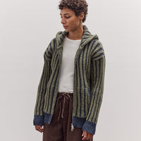 Wool Ribbed Zip Up Hoodie, Denim/Apple