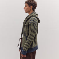 Wool Ribbed Zip Up Hoodie, Denim/Apple