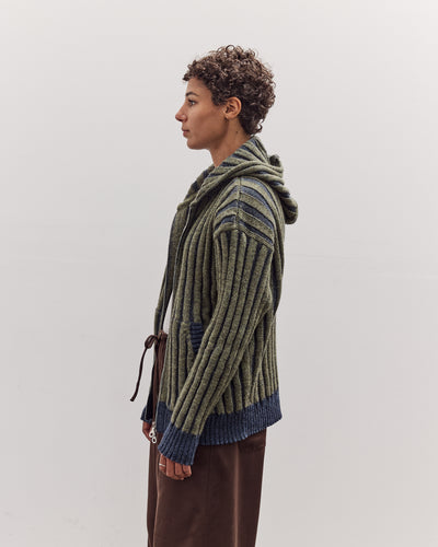 Wool Ribbed Zip Up Hoodie, Denim/Apple