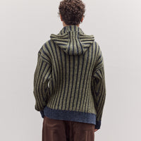 Wool Ribbed Zip Up Hoodie, Denim/Apple