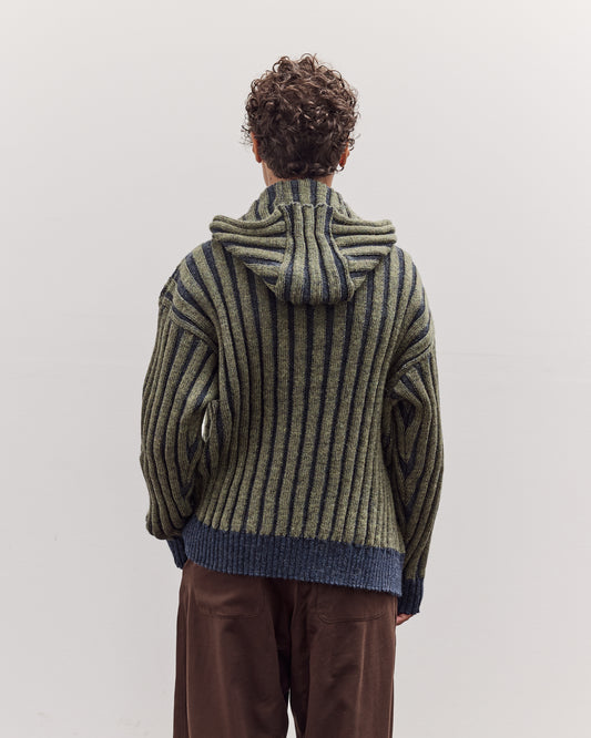 Wool Ribbed Zip Up Hoodie, Denim/Apple