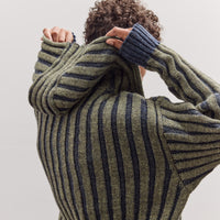 Wool Ribbed Zip Up Hoodie, Denim/Apple