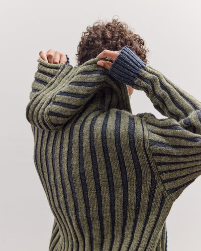 Wool Ribbed Zip Up Hoodie, Denim/Apple