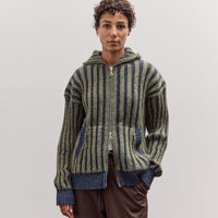 Wool Ribbed Zip Up Hoodie, Denim/Apple