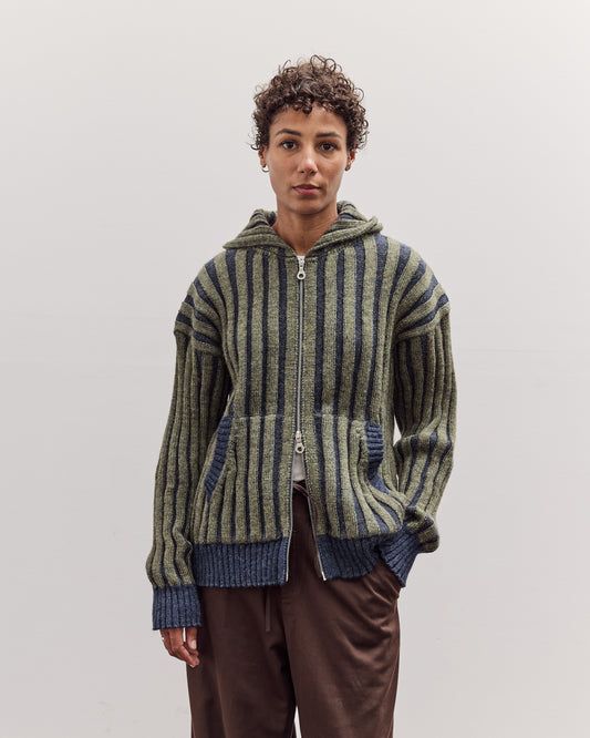 Wool Ribbed Zip Up Hoodie, Denim/Apple
