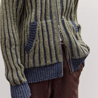 Wool Ribbed Zip Up Hoodie, Denim/Apple
